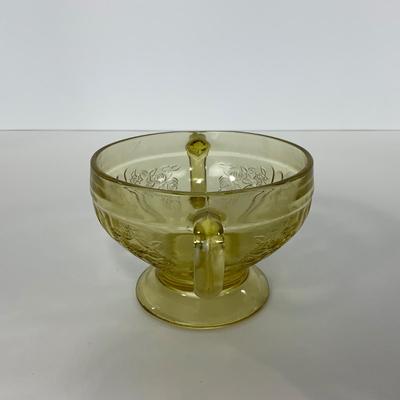 -198- GLASSWARE | Yellow Sharon Cabbage Rose Federal Glass Co. | Sherbets & Lidded Sugar
