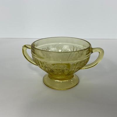 -198- GLASSWARE | Yellow Sharon Cabbage Rose Federal Glass Co. | Sherbets & Lidded Sugar