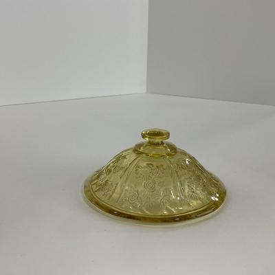 -198- GLASSWARE | Yellow Sharon Cabbage Rose Federal Glass Co. | Sherbets & Lidded Sugar