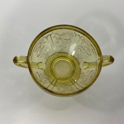 -198- GLASSWARE | Yellow Sharon Cabbage Rose Federal Glass Co. | Sherbets & Lidded Sugar