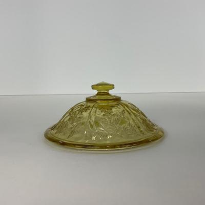 -198- GLASSWARE | Yellow Sharon Cabbage Rose Federal Glass Co. | Sherbets & Lidded Sugar