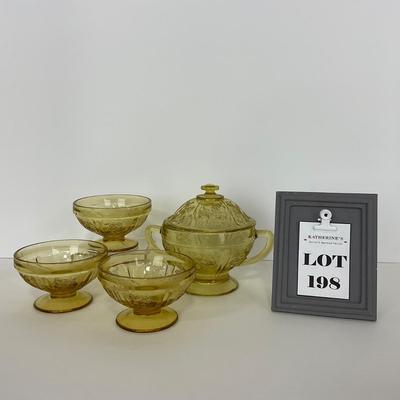 -198- GLASSWARE | Yellow Sharon Cabbage Rose Federal Glass Co. | Sherbets & Lidded Sugar
