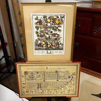 1581 Framed Prints - Fruits June Fine Art Print by Robert Furber & Vintage 1937 Pictorial Map Print Kitchen Garden of Historic Mount...