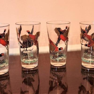 Lot #124  Lot of 6 MidCentury Modern Bar Glasses - Pheasant motif