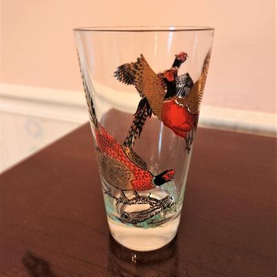 Lot #124  Lot of 6 MidCentury Modern Bar Glasses - Pheasant motif