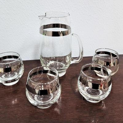 Lot #127  Set of MidCentury Bar Glasses with Matching Pitcher