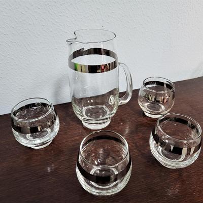 Lot #127  Set of MidCentury Bar Glasses with Matching Pitcher