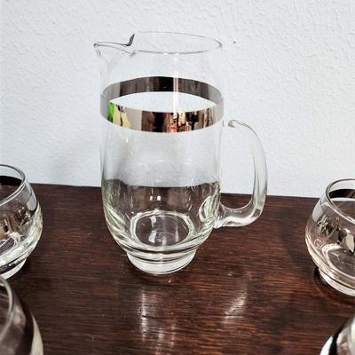 Lot #127  Set of MidCentury Bar Glasses with Matching Pitcher