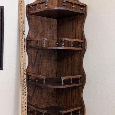 Vintage Solid Oak Corner Wall Shelf