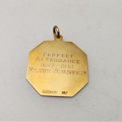 Lot #131  10kt Gold Perfect Attendance Award - St. Aloysius 1947-1951