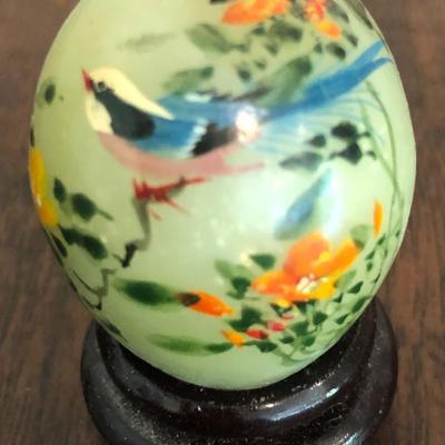 Vintage set of (4) jade stone hand painted eggs