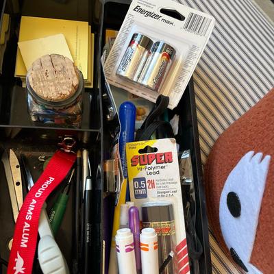 Tray of office supplies