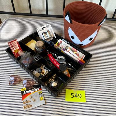 Tray of office supplies