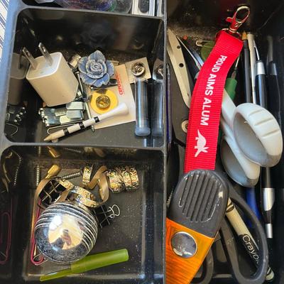 Tray of office supplies