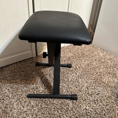 ELECTRIC KEYBOARD STAND, STOOL AND AN IRON BOOK STAND