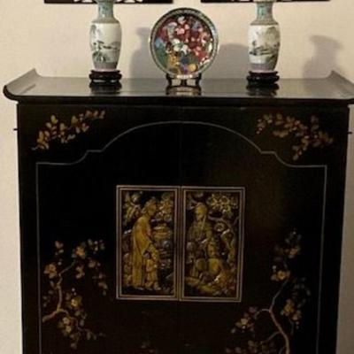 Black Lacquer Asian TV Cabinet