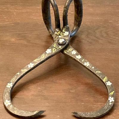 Hand Painted Vintage Cast Iron Ice Tongs