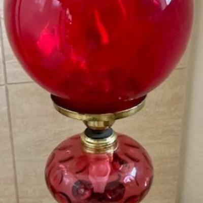 Vintage Red Lamp With Brass Base