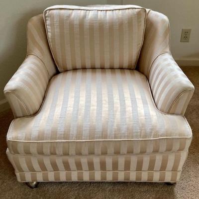 Two Beige Striped Easy Chairs