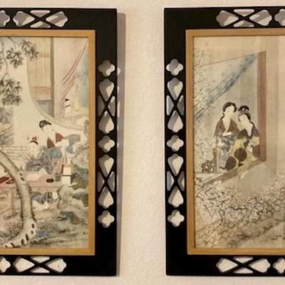 Two Framed Asian Paintings On Glass