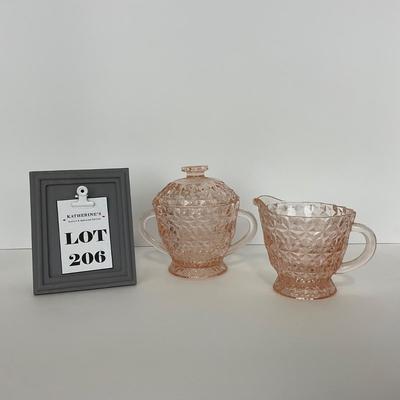 -206- GLASSWARE | Holiday Buttons & Bows Jeanette Glass Co. | Creamer & Sugar