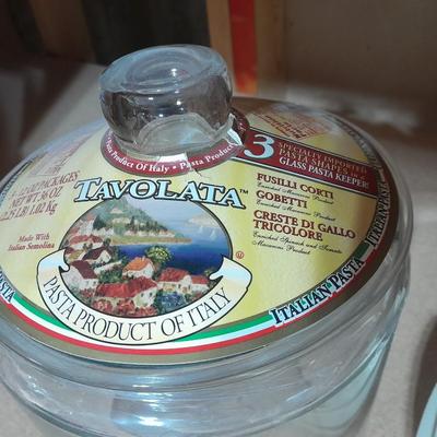 Large glass lidded Tavolata pasta container and Divided Tupperware with lid