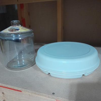 Large glass lidded Tavolata pasta container and Divided Tupperware with lid