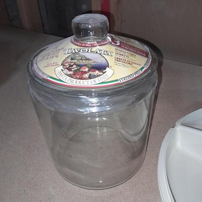 Large glass lidded Tavolata pasta container and Divided Tupperware with lid
