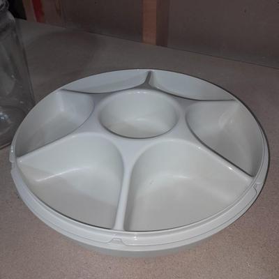 Large glass lidded Tavolata pasta container and Divided Tupperware with lid