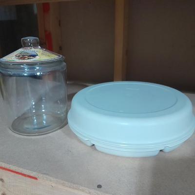 Large glass lidded Tavolata pasta container and Divided Tupperware with lid