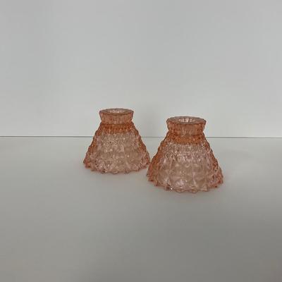 -207- GLASSWARE | Pink Holiday Buttons & Bows Jeanette Glass Co. | Candlesticks