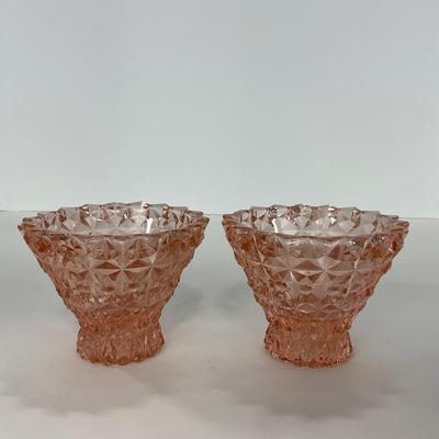 -207- GLASSWARE | Pink Holiday Buttons & Bows Jeanette Glass Co. | Candlesticks