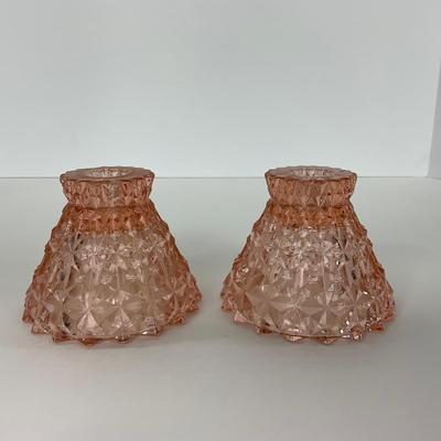 -207- GLASSWARE | Pink Holiday Buttons & Bows Jeanette Glass Co. | Candlesticks