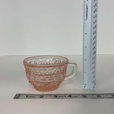 -208- GLASSWARE | Pink Holiday Buttons & Bows Jeanette Glass Co. | Cups & Saucers