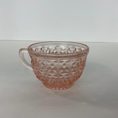 -208- GLASSWARE | Pink Holiday Buttons & Bows Jeanette Glass Co. | Cups & Saucers