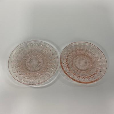-208- GLASSWARE | Pink Holiday Buttons & Bows Jeanette Glass Co. | Cups & Saucers