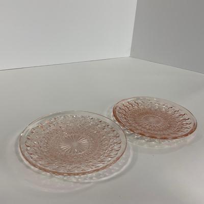 -208- GLASSWARE | Pink Holiday Buttons & Bows Jeanette Glass Co. | Cups & Saucers