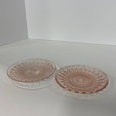 -208- GLASSWARE | Pink Holiday Buttons & Bows Jeanette Glass Co. | Cups & Saucers