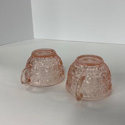-208- GLASSWARE | Pink Holiday Buttons & Bows Jeanette Glass Co. | Cups & Saucers