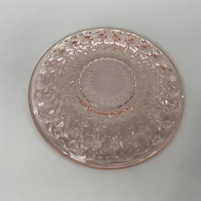 -208- GLASSWARE | Pink Holiday Buttons & Bows Jeanette Glass Co. | Cups & Saucers