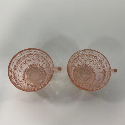 -208- GLASSWARE | Pink Holiday Buttons & Bows Jeanette Glass Co. | Cups & Saucers