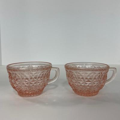 -208- GLASSWARE | Pink Holiday Buttons & Bows Jeanette Glass Co. | Cups & Saucers