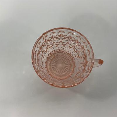 -208- GLASSWARE | Pink Holiday Buttons & Bows Jeanette Glass Co. | Cups & Saucers