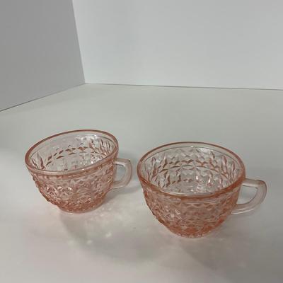 -208- GLASSWARE | Pink Holiday Buttons & Bows Jeanette Glass Co. | Cups & Saucers