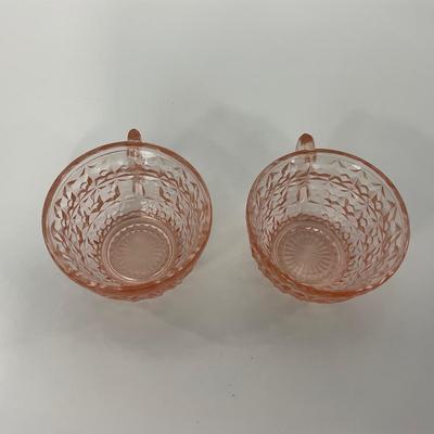 -208- GLASSWARE | Pink Holiday Buttons & Bows Jeanette Glass Co. | Cups & Saucers