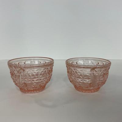 -208- GLASSWARE | Pink Holiday Buttons & Bows Jeanette Glass Co. | Cups & Saucers