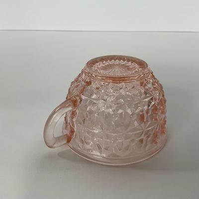 -208- GLASSWARE | Pink Holiday Buttons & Bows Jeanette Glass Co. | Cups & Saucers