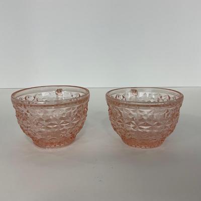 -208- GLASSWARE | Pink Holiday Buttons & Bows Jeanette Glass Co. | Cups & Saucers