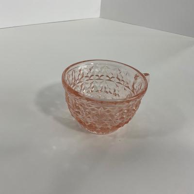 -208- GLASSWARE | Pink Holiday Buttons & Bows Jeanette Glass Co. | Cups & Saucers