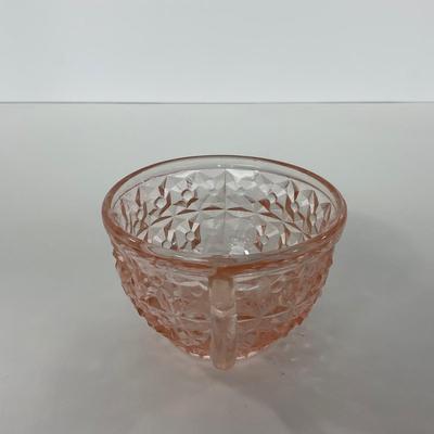 -208- GLASSWARE | Pink Holiday Buttons & Bows Jeanette Glass Co. | Cups & Saucers